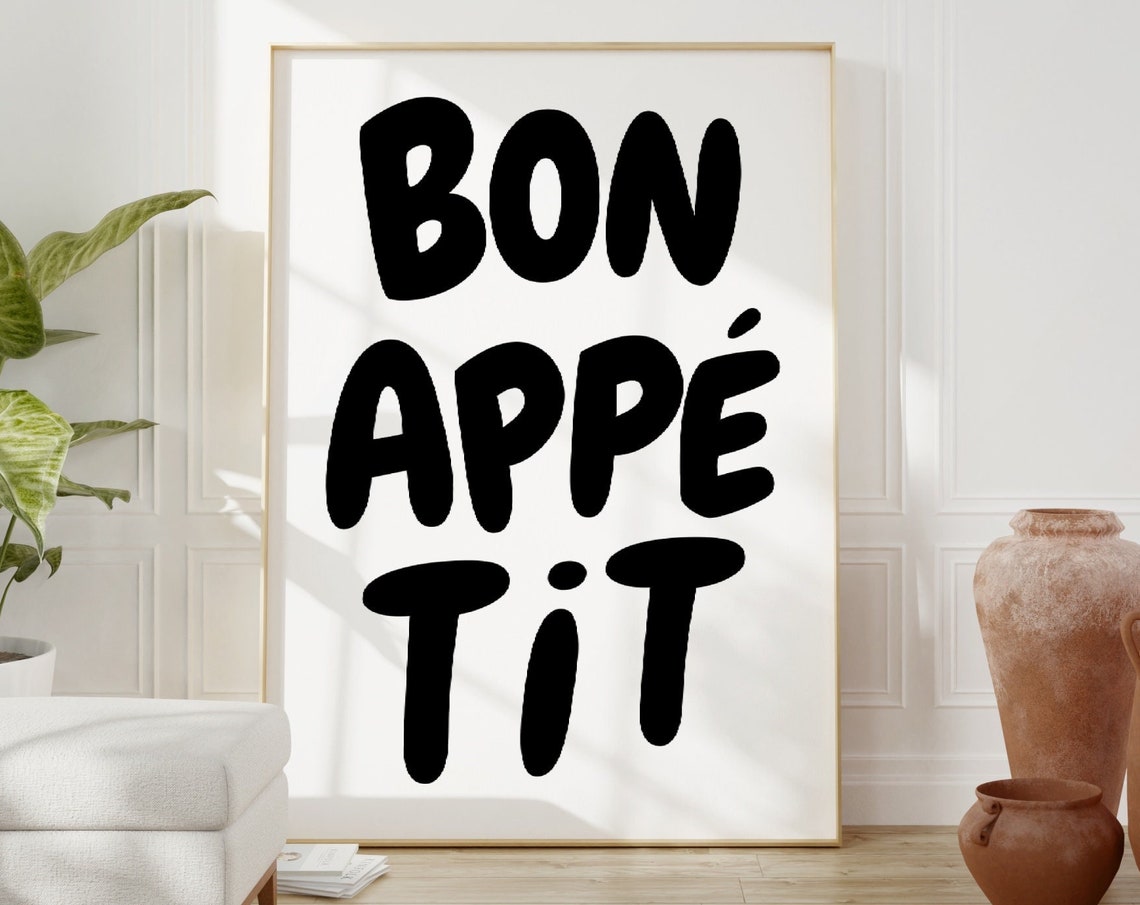 Bon Appetit Bold Black Retro Kitchen Quote Typography Poster