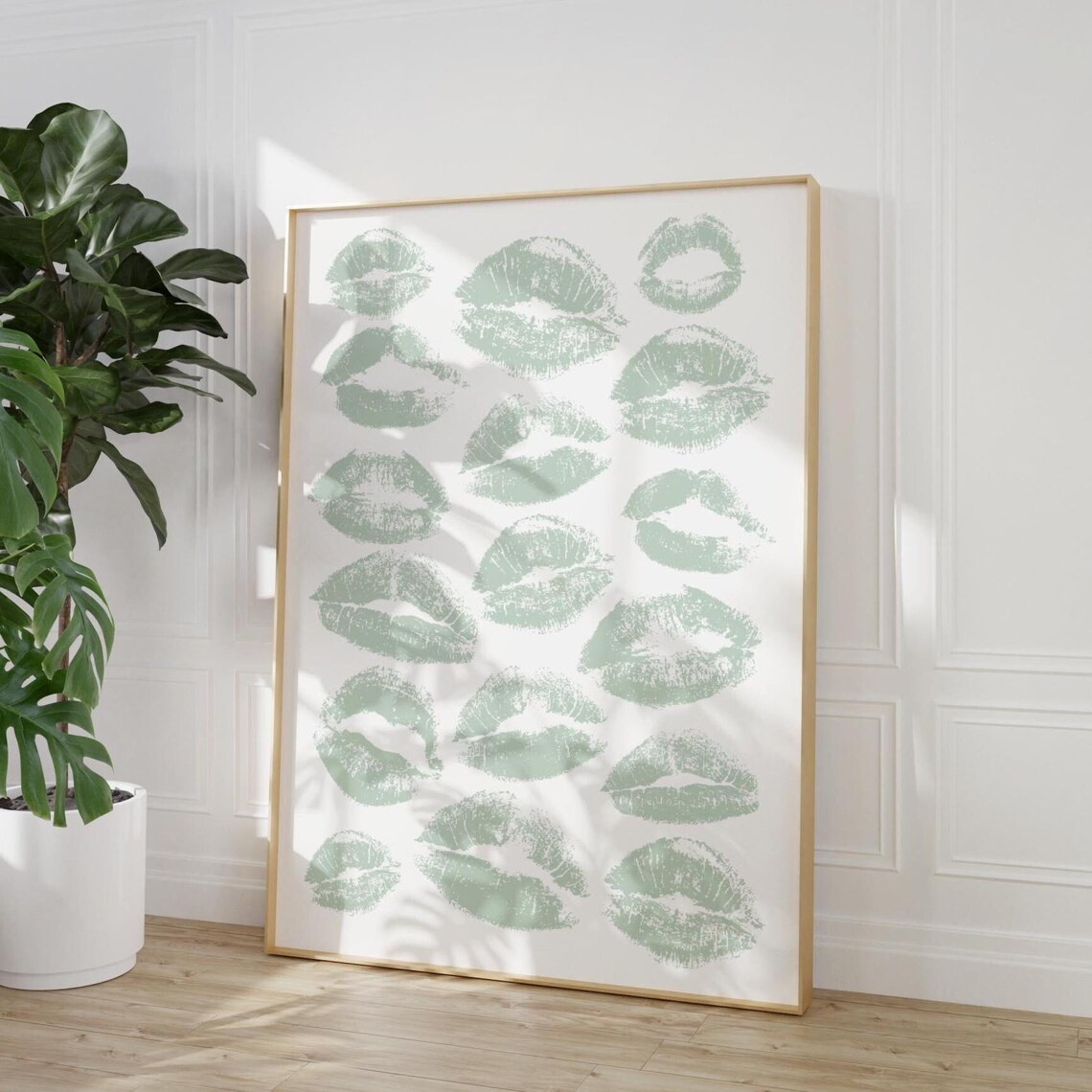 Sage Green Kiss Lips Trendy Poster Print - Image 4
