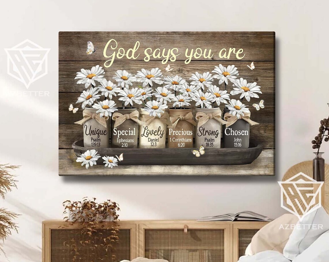 God Says You Are Mason Jars Daisies Farmhouse Tray Scripture Poster