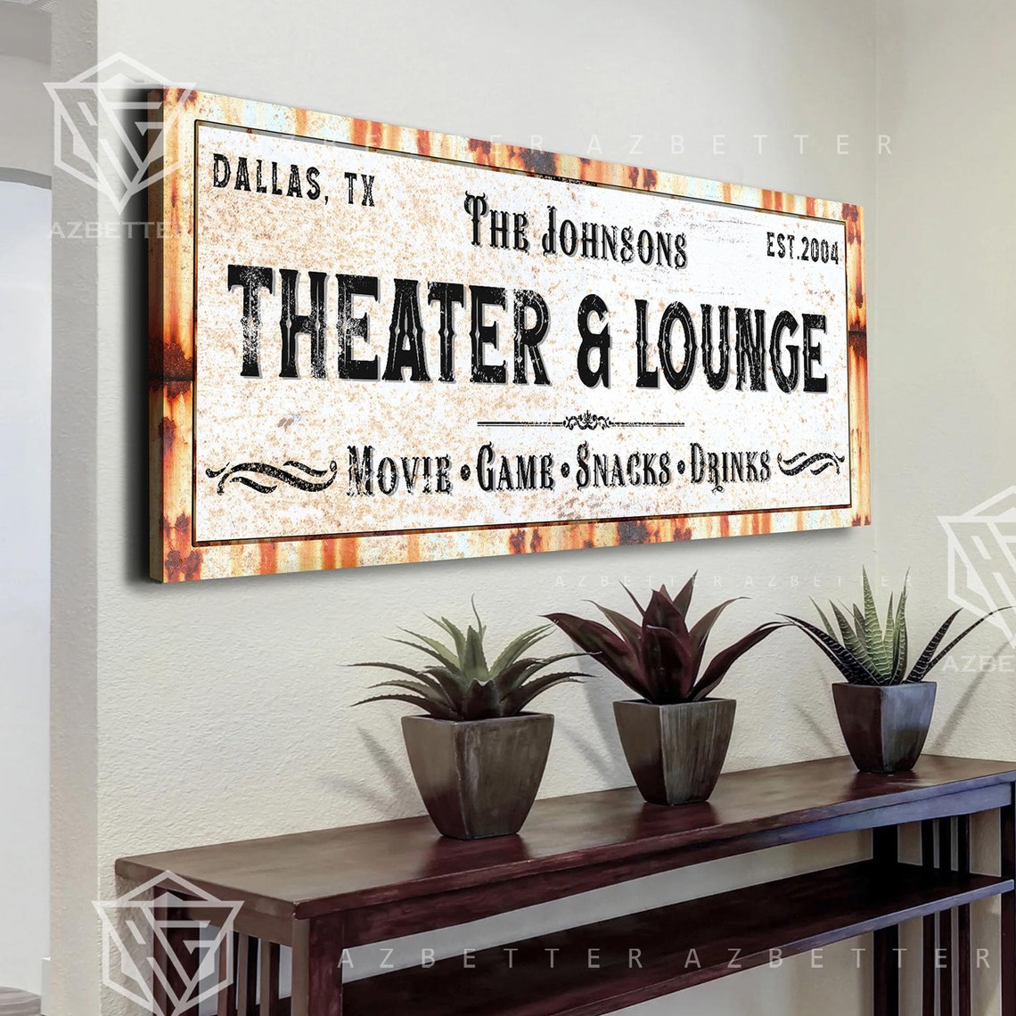 The Johnsons Theater and Lounge Rustic Home Cinema Sign Poster
