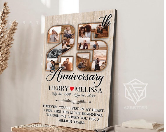 Personalized Happy 25th Anniversary Youll Stay In My Heart Wall Art Custom Couple Photo Collage Gift For Husband