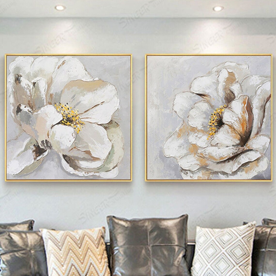 Abstract 3D Texture Flower Painting, Wabi Sabi Decor
