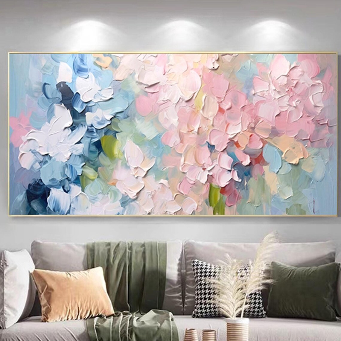 Blue Pink Pastel 3D Textured Abstract Floral Bloom Painting Poster