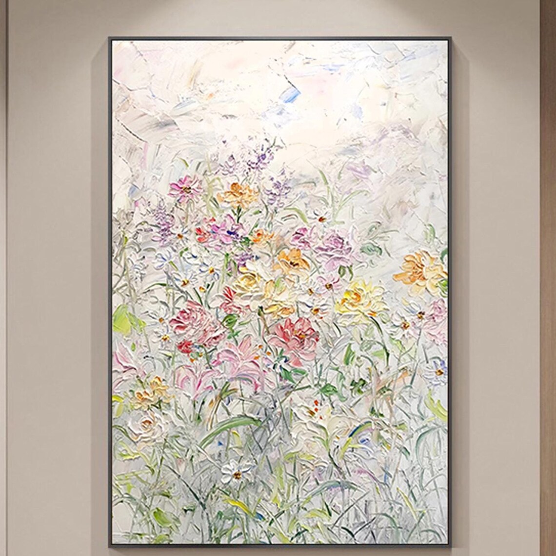 Airy Wildflower Meadow Soft Blush 3D Textured Floral Painting Poster