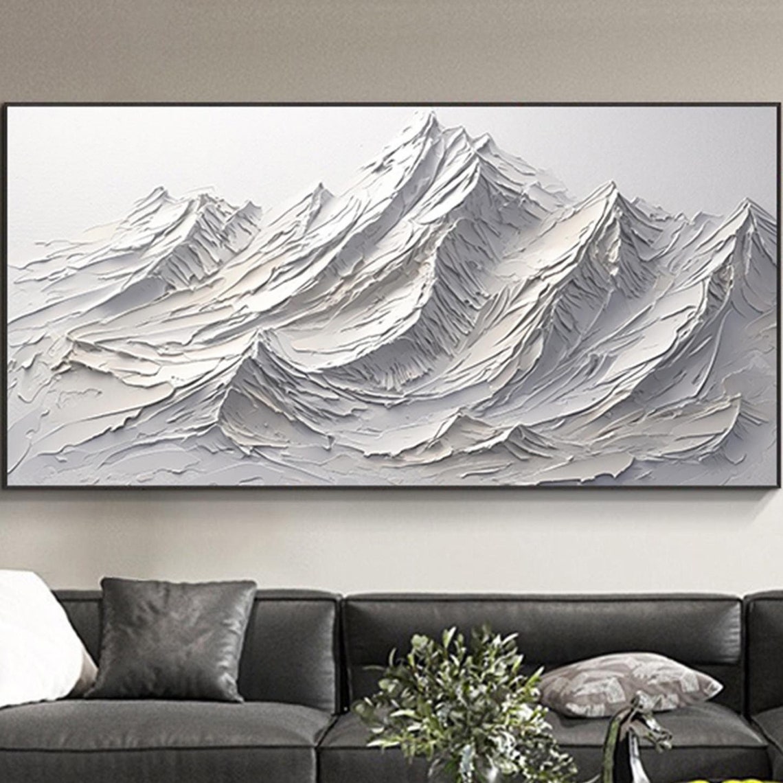 Snow Capped White Peaks 3D Textured Panoramic Mountain Painting Print