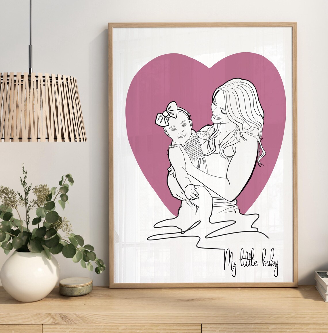 My Little Baby Mother Holding Daughter Heart Custom Line Art Poster