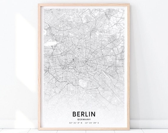 Berlin Map Print Germany Art Poster City Street Road Modern Wall Minimalist Home Office Decor