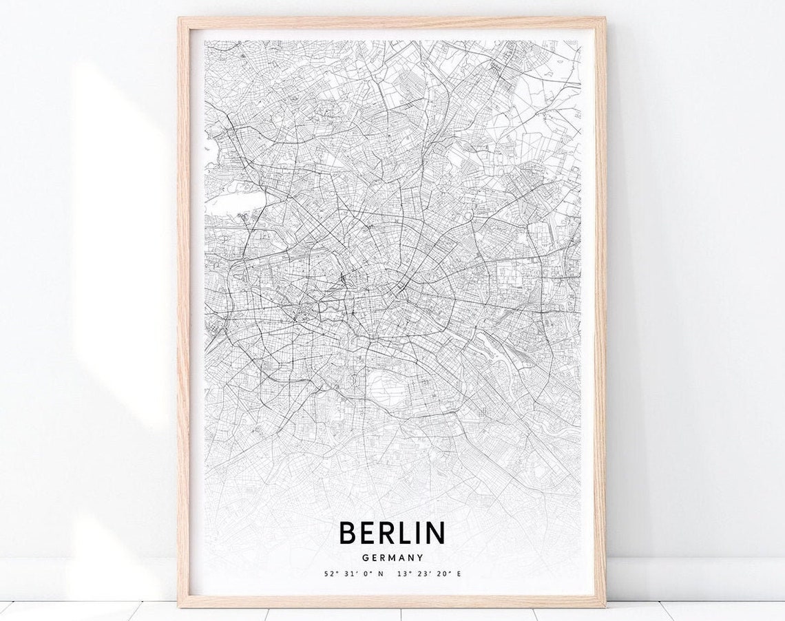Berlin Germany City Street Map Black White Minimalist Wall Art