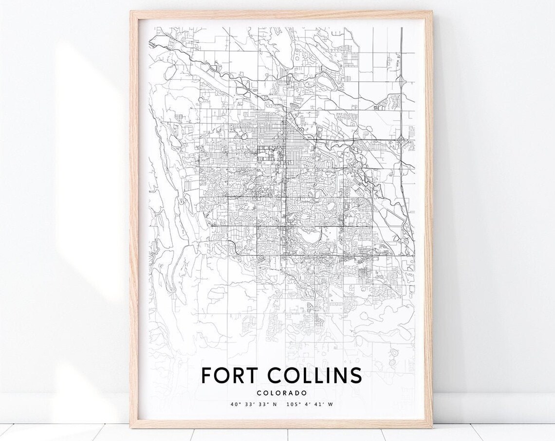 Fort Collins Colorado City Street Map Modern Black White Art Poster