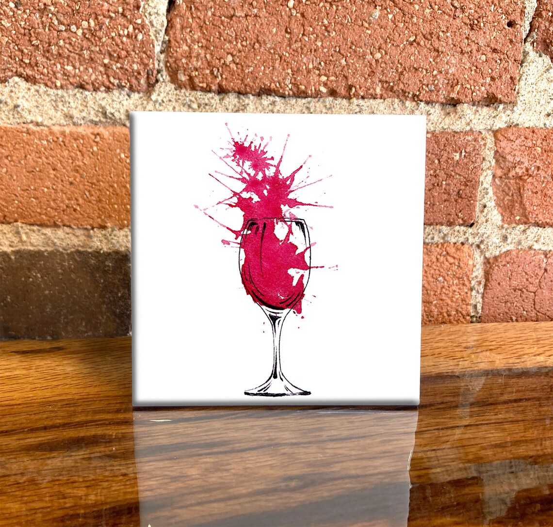 Classic Wine Glass Overflowing with Ruby Red Splashes Lively Watercolor Bar Art Poster