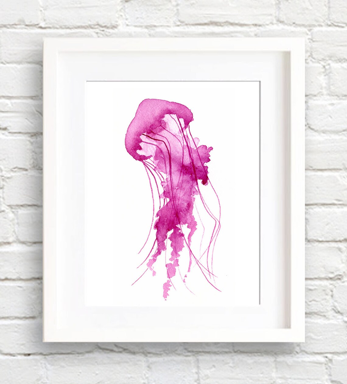 Pink Jellyfish Watercolor Art Print, Ocean Decor