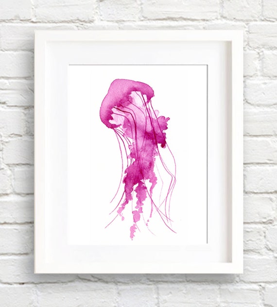 Pink Jellyfish Watercolor Art Print, Ocean Decor