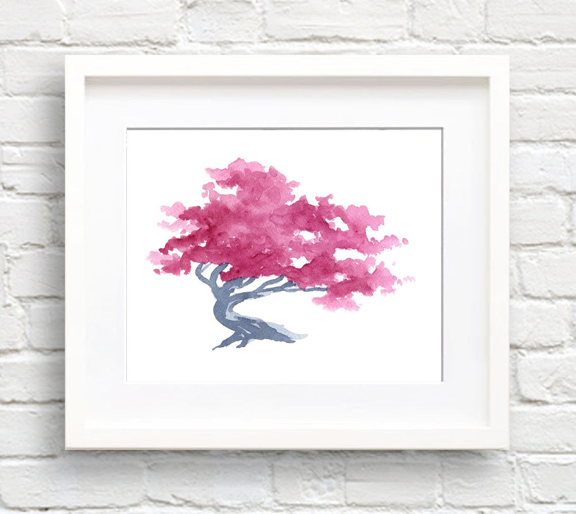 Pink Tree Art Print Wall Decor Watercolor Painting