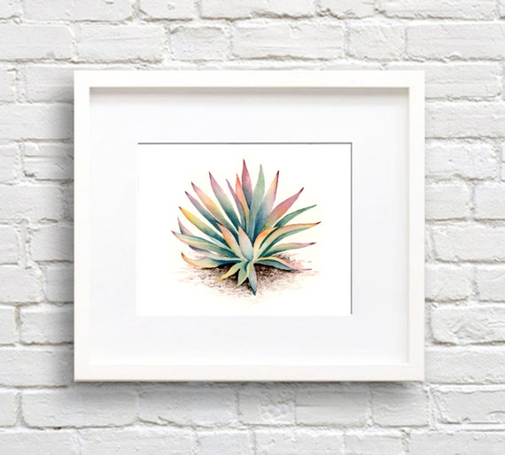 Succulent Watercolor Art Print, Botanical Decor
