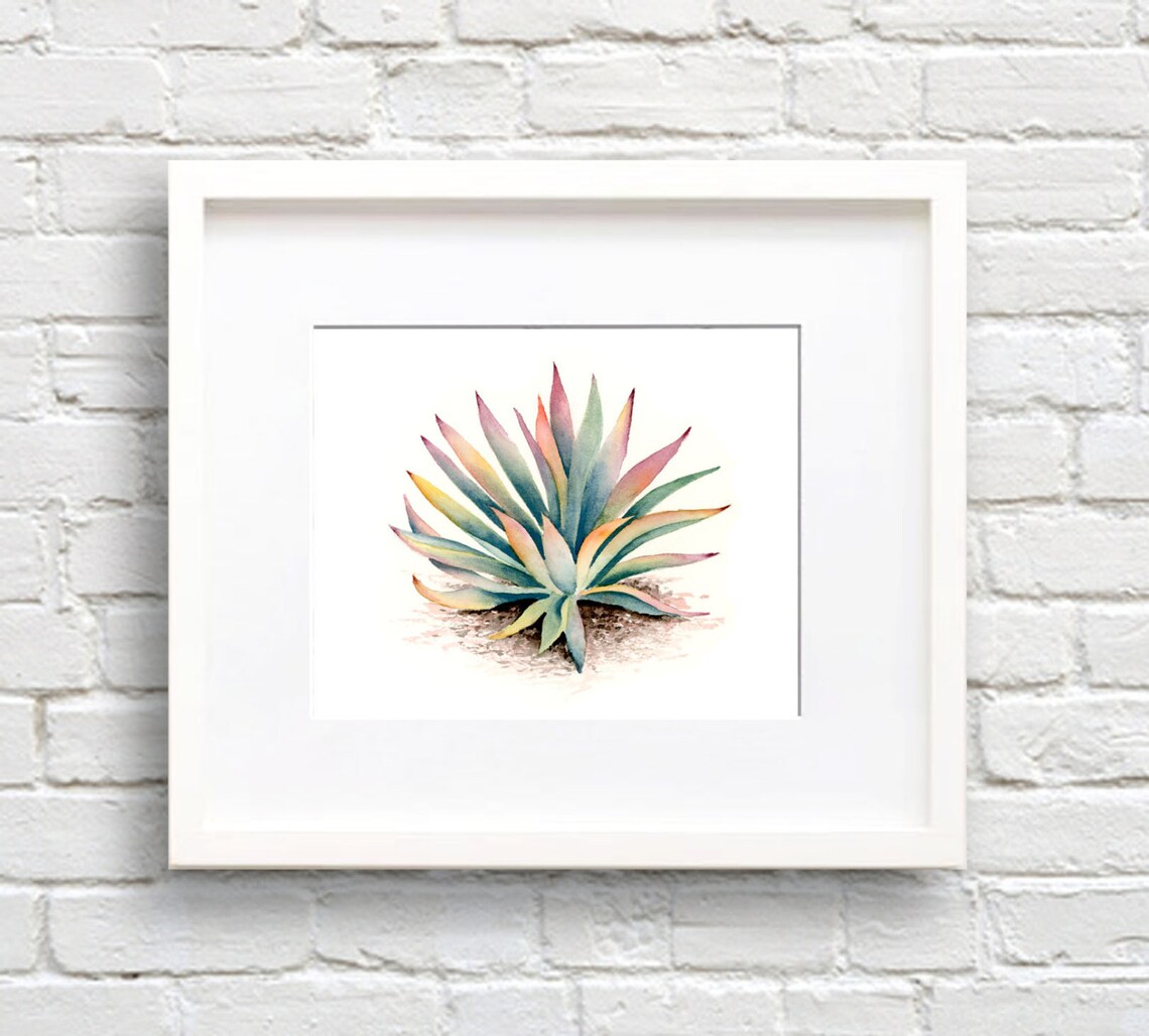 Succulent Watercolor Art Print, Botanical Decor