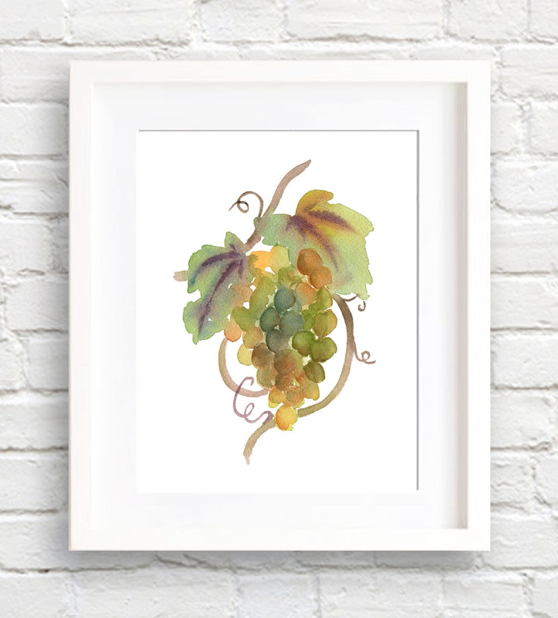 Golden Grape Cluster with Vine Leaves Watercolor Kitchen Poster
