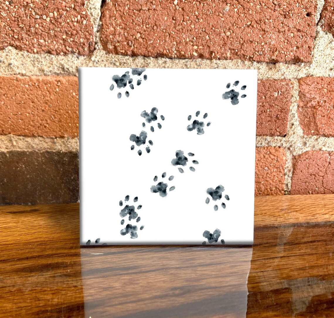 Cat Tracks Decorative Tile Art Print, Cat Lover Gift