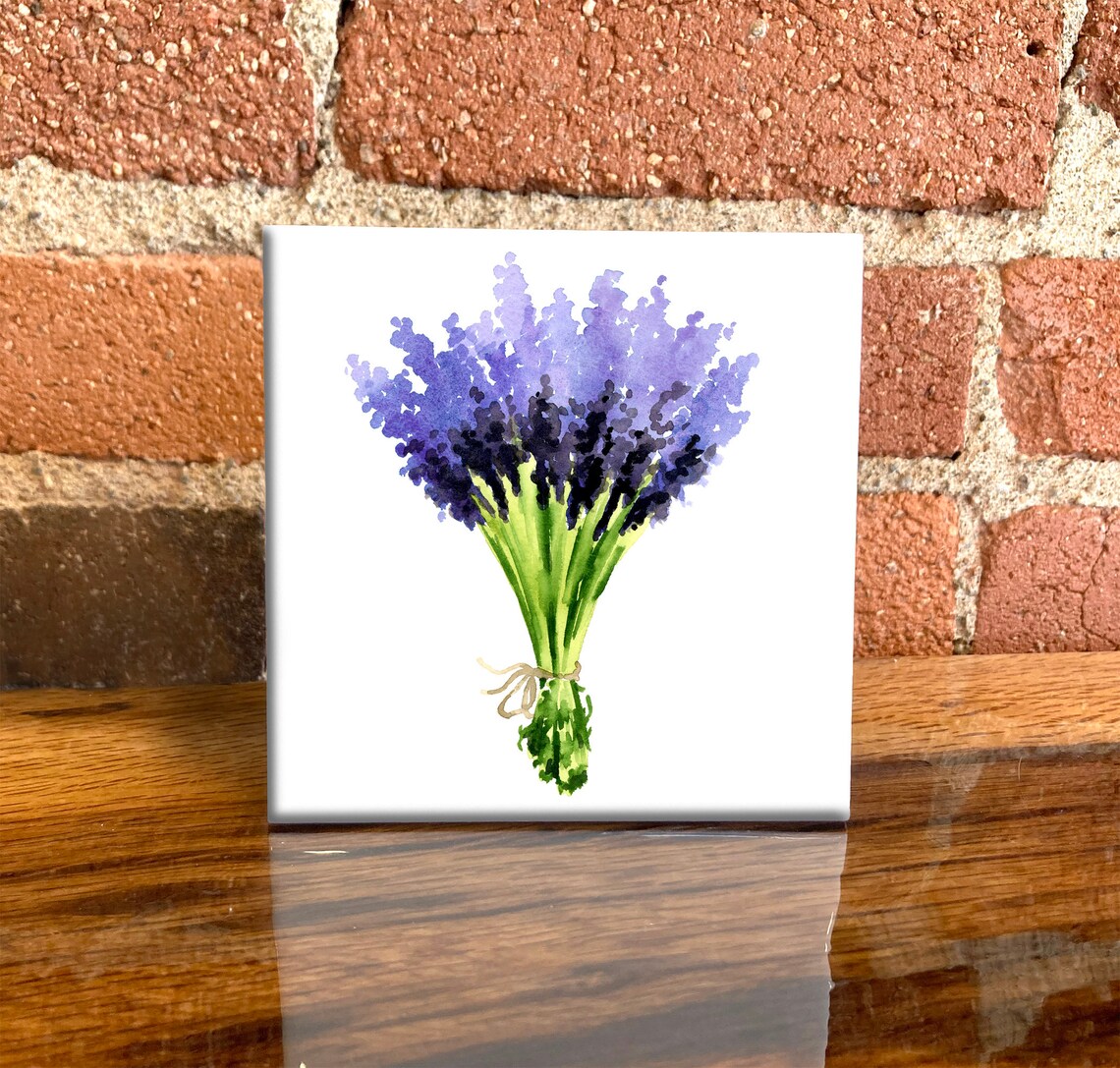 Lavender Ceramic Tile Flower Art Print, Botanical Gift