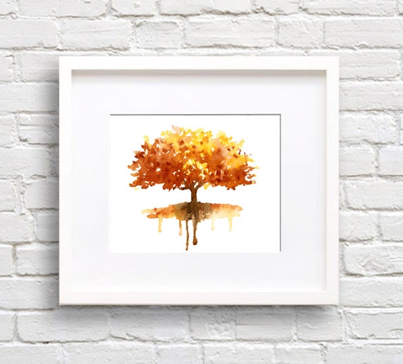 Tree Art Print Fall Colors Wall Decor Watercolor Painting