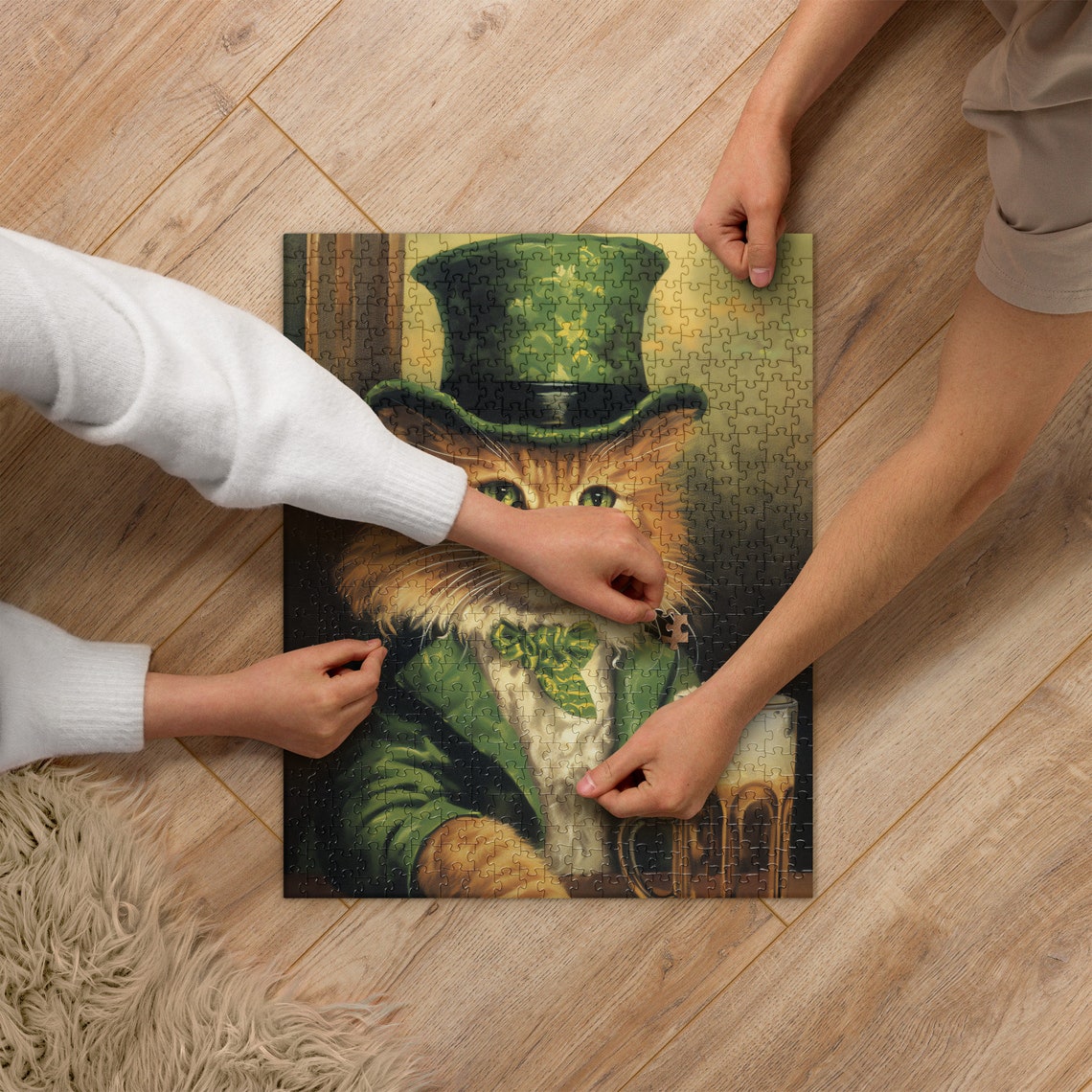 Cute Irish Cat With Beer St Patricks Day Jigsaw Puzzle Charming Fun For Cat And St Patricks Day Enthusiasts - Image 2