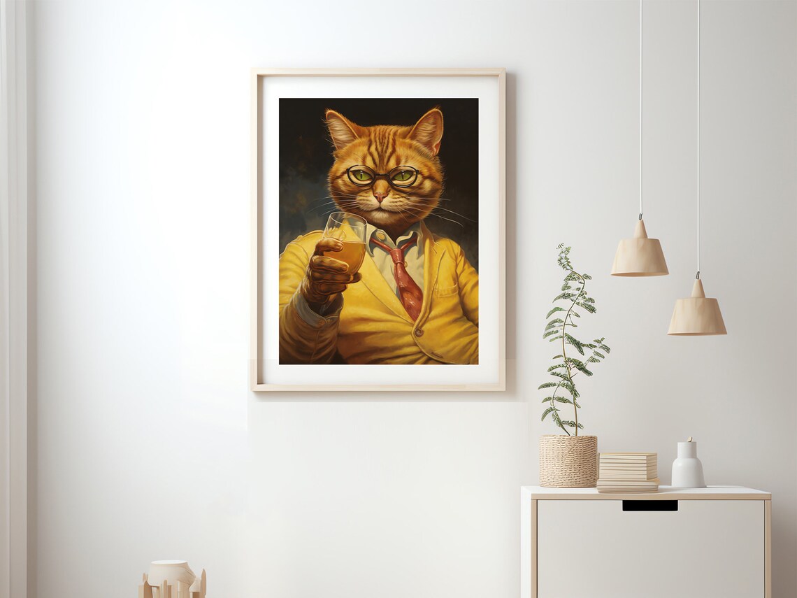 Dapper Orange Cat in Glasses Suit and Tie With Whiskey Poster - Image 2