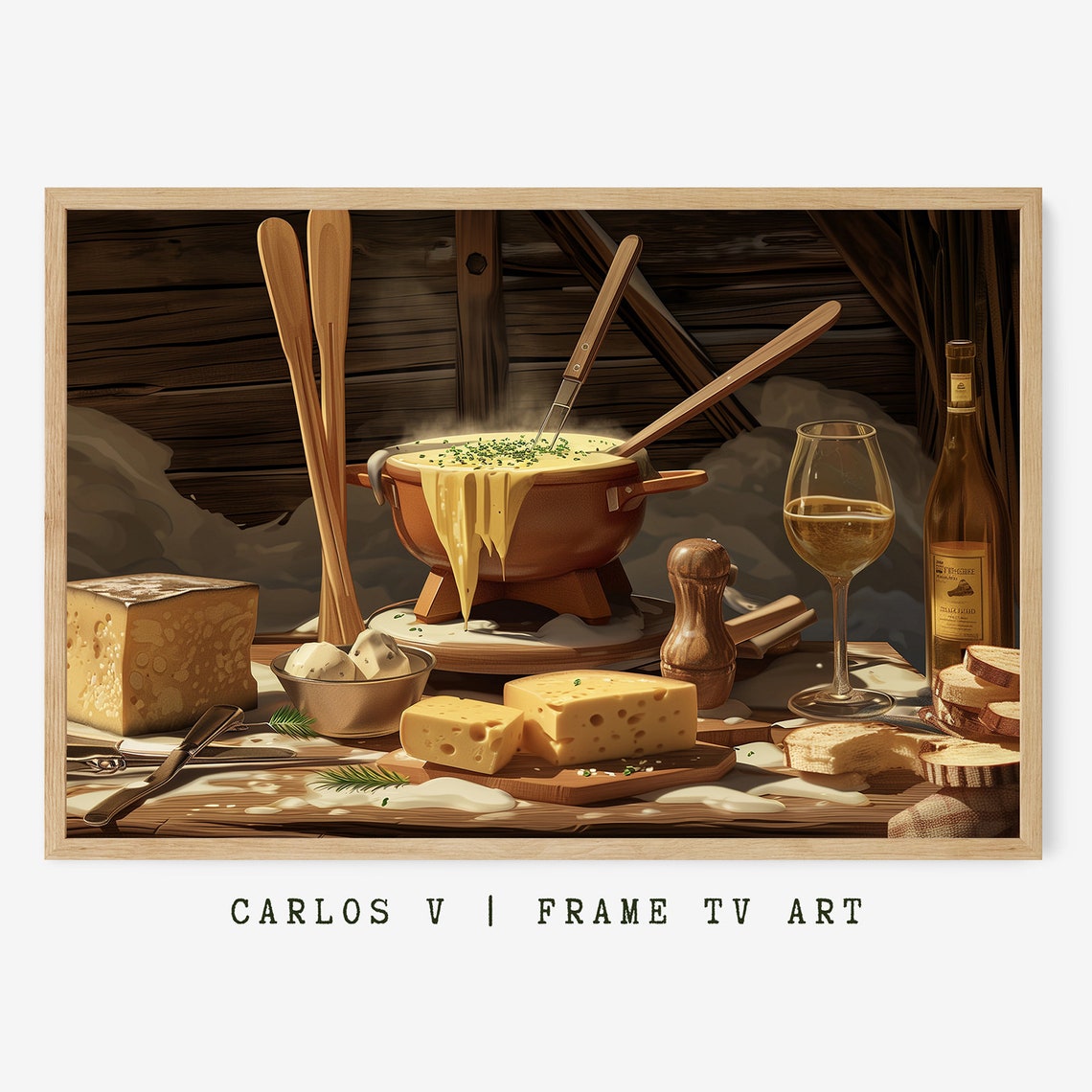 Swiss Cheese Fondue Feast Rustic Chalet Painting Frame TV Art Poster