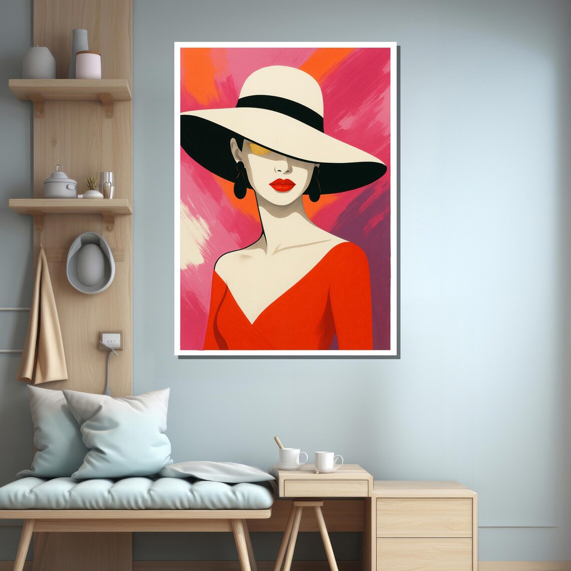 Modern Red Dress Woman Portrait Art Print - Image 3