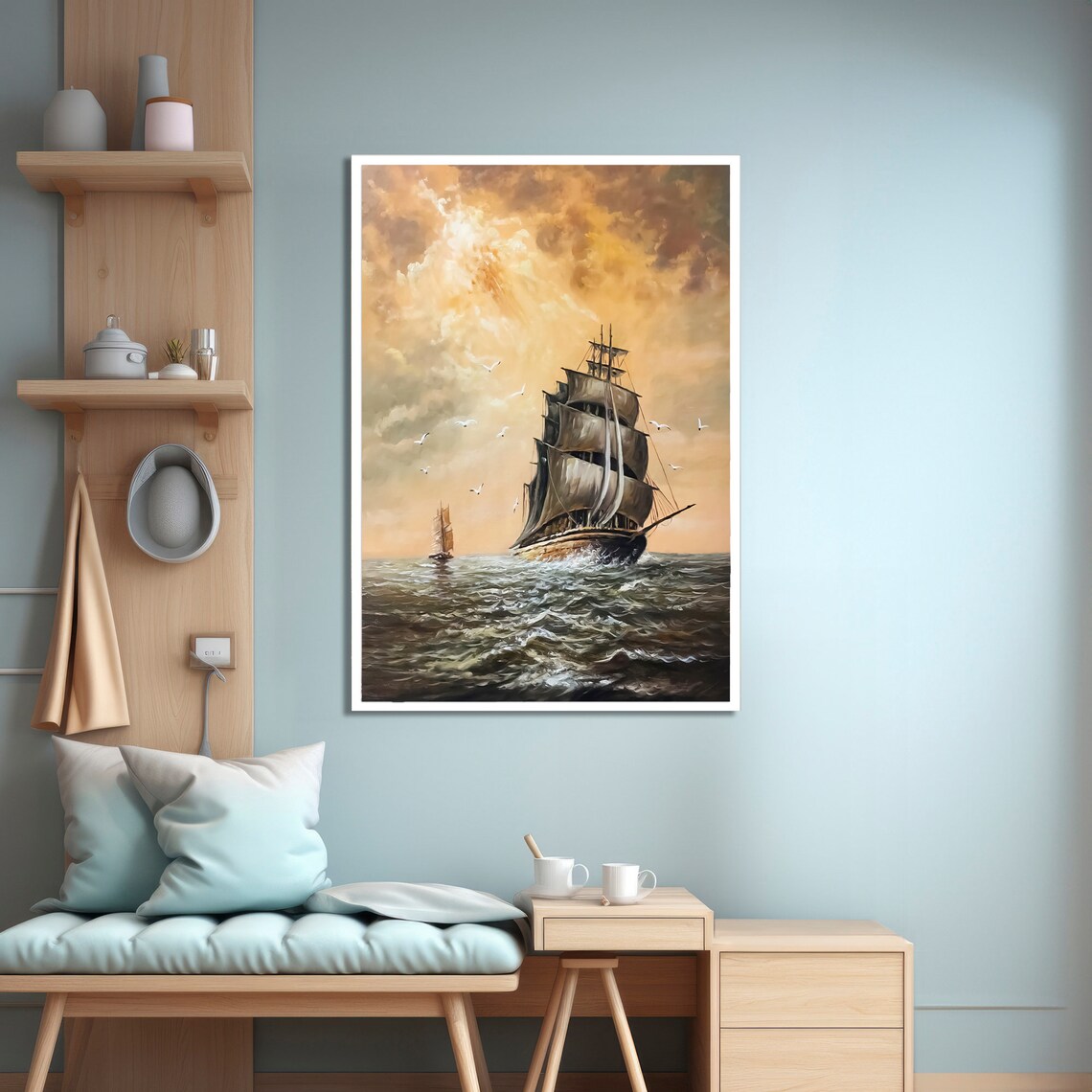 Golden Horizon Ship, Elegant Nautical Art Print - Image 4