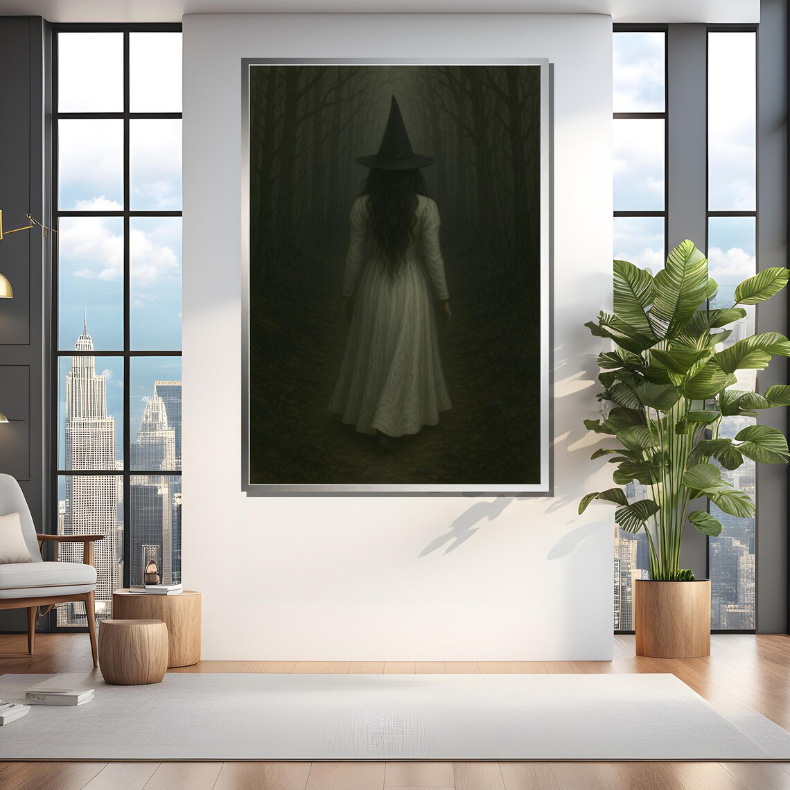 Witch In White Walking Into The Forest, Gothic - Image 4