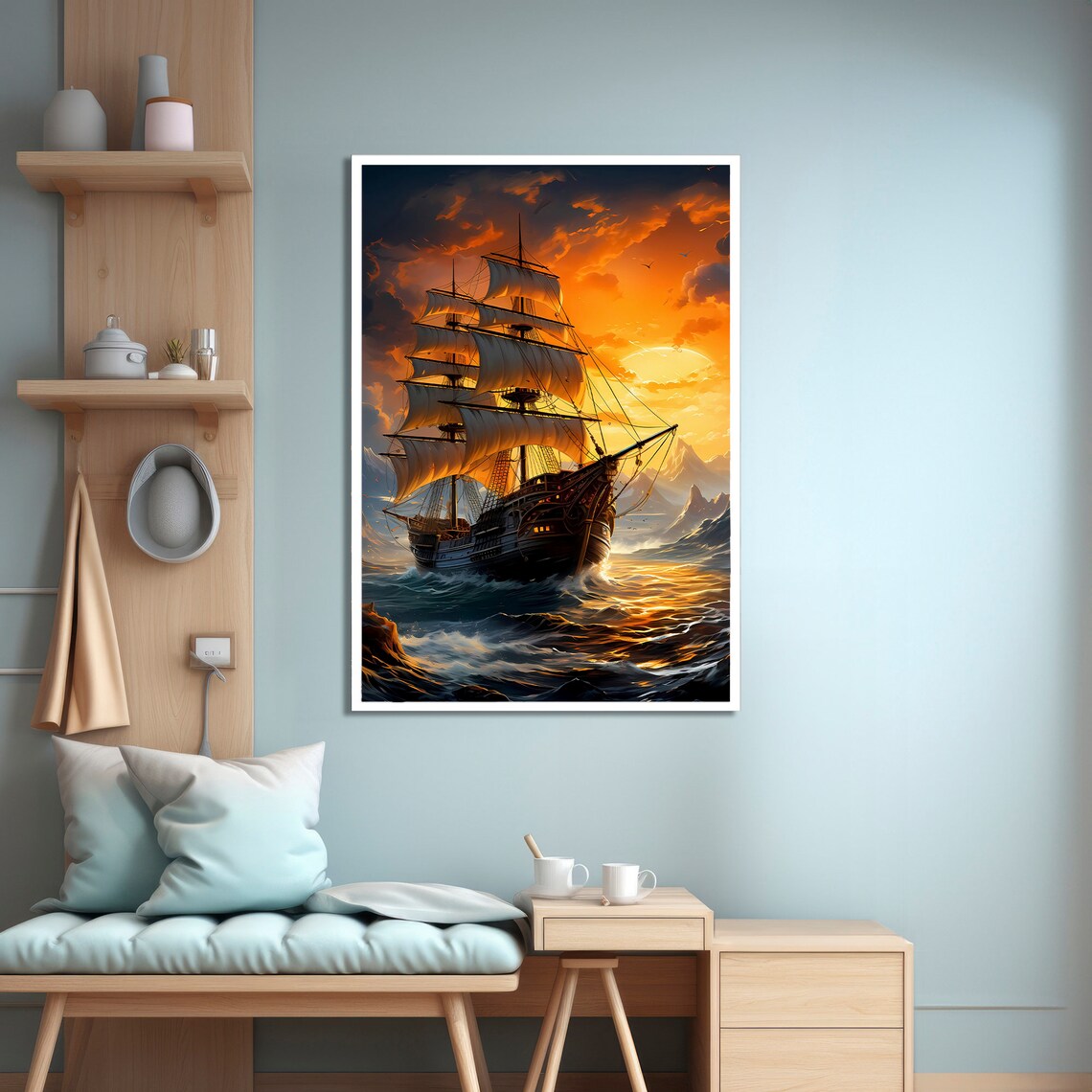 Majestic Tall Ship At Sunset, Nautical Art Print - Image 4