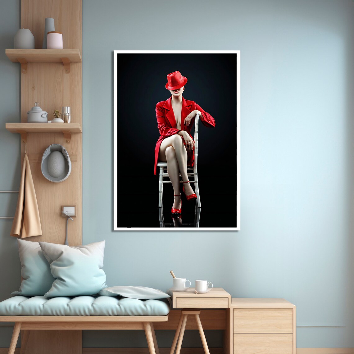 Modern Painting Of Woman In Red Outfit And Hat - Image 4