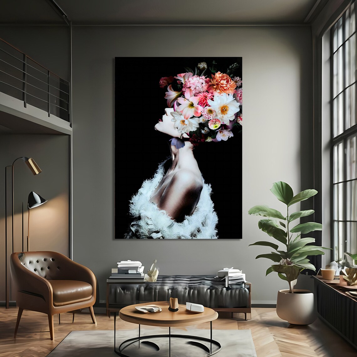Ethereal Floral Portrait, Elegant Modern Painting - Image 3