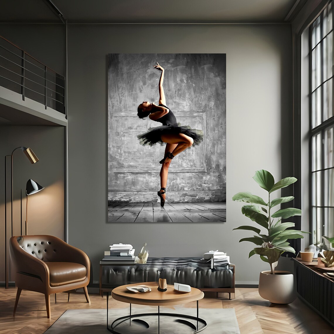 Elegant Ballerina in Black Tutu En Pointe Dramatic Dance Art Poster - Image 3