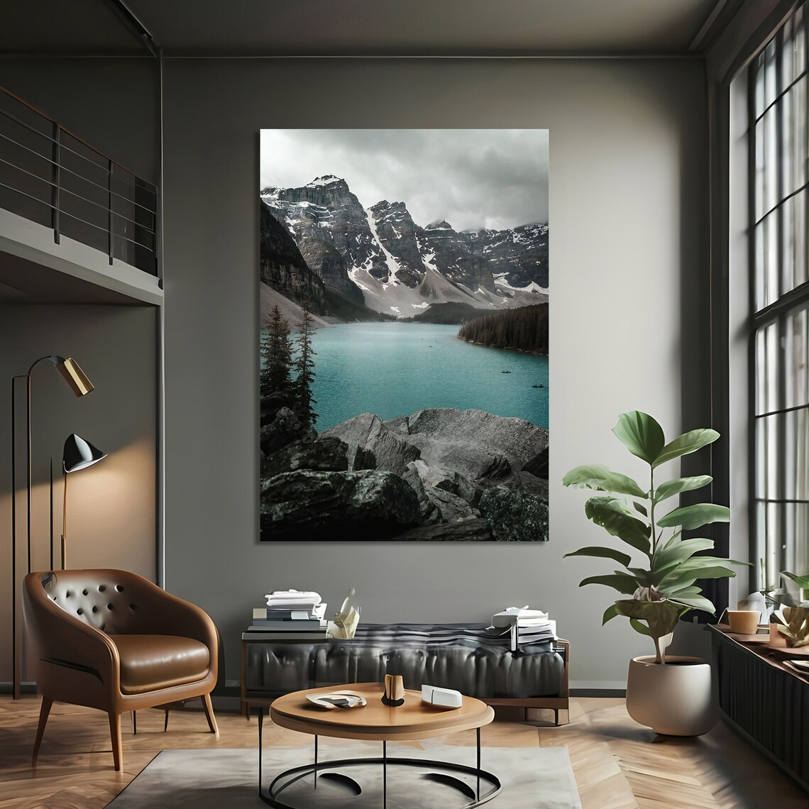 Serene Mountain Lake And Snowy Peaks Landscape Art Print - Image 3