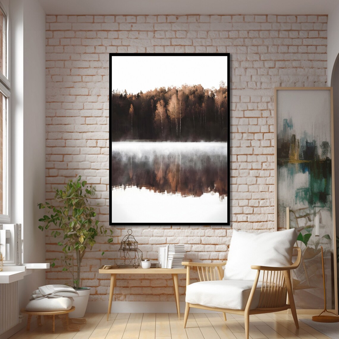 Morning Mist Over Autumn Lake, Serene Landscape Print - Image 2