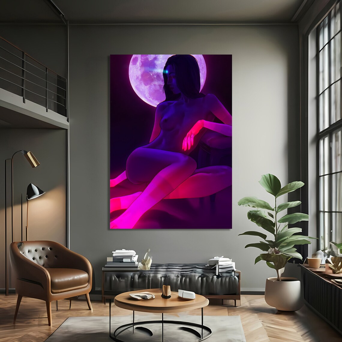 Captivating Erotic Painting, Minimalist Embrace - Image 3