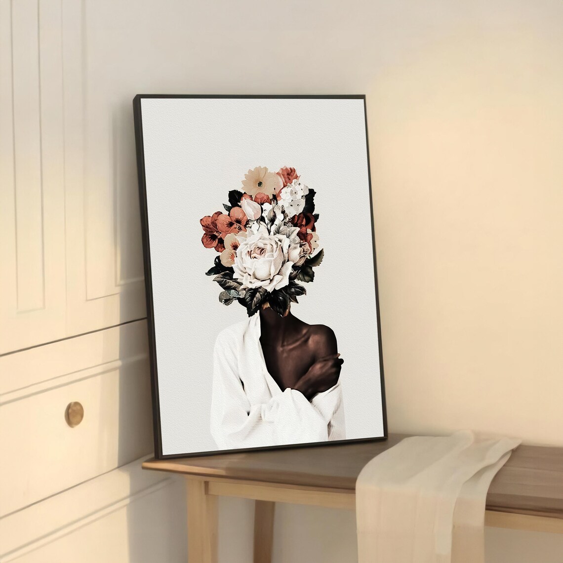 Elegant African Woman Portrait, Floral Headpiece Art - Image 5