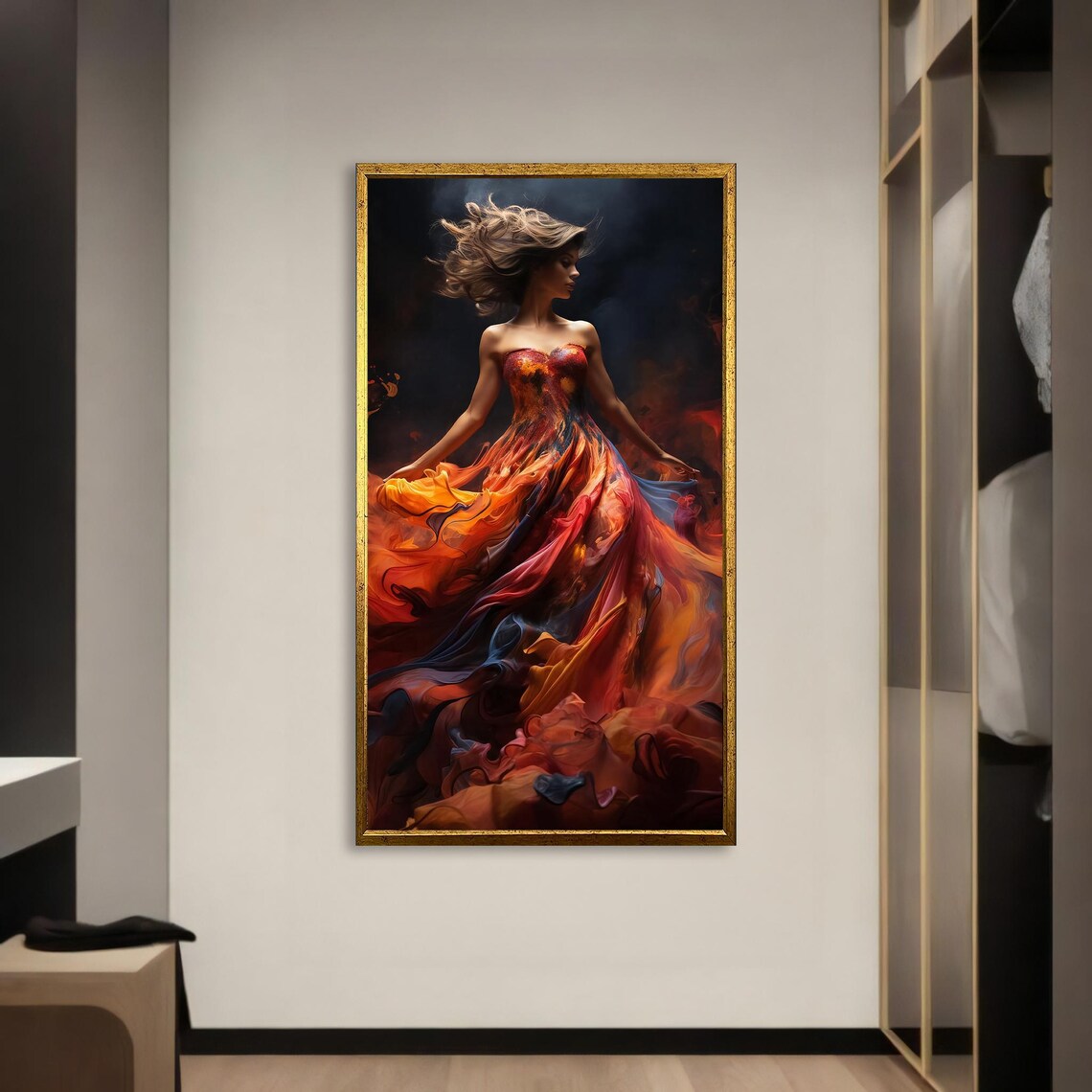 Fiery Woman In Flowing Dress, Dramatic Wall Art - Image 3