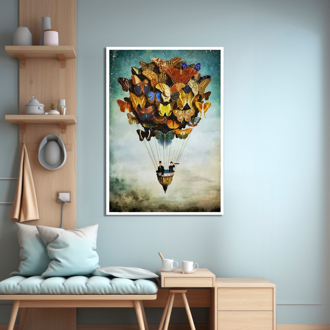 Whimsical Modern Hot Air Balloon Butterfly Art Print - Image 4