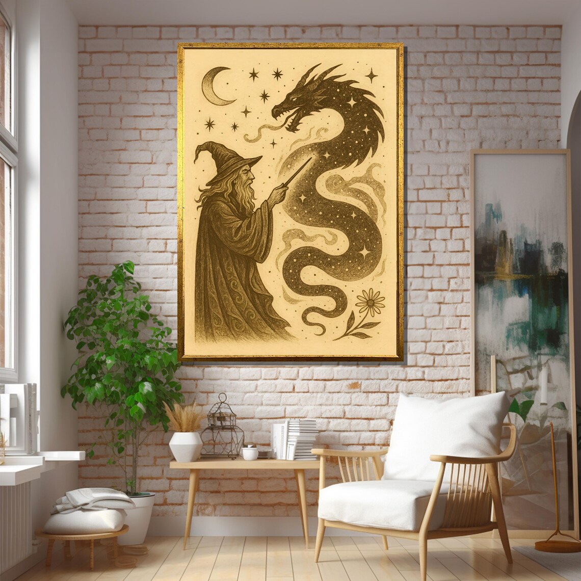 Magical Fantasy Wizard And Dragon Vintage Illustration - Image 5