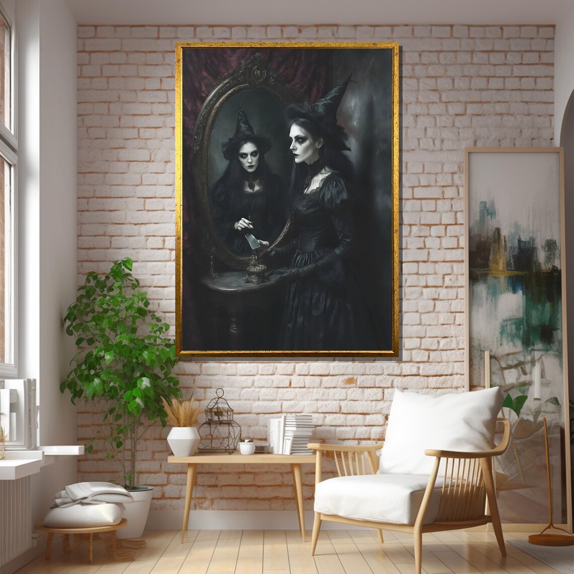 Dark Gothic Witch At Mirror Art Print - Image 5