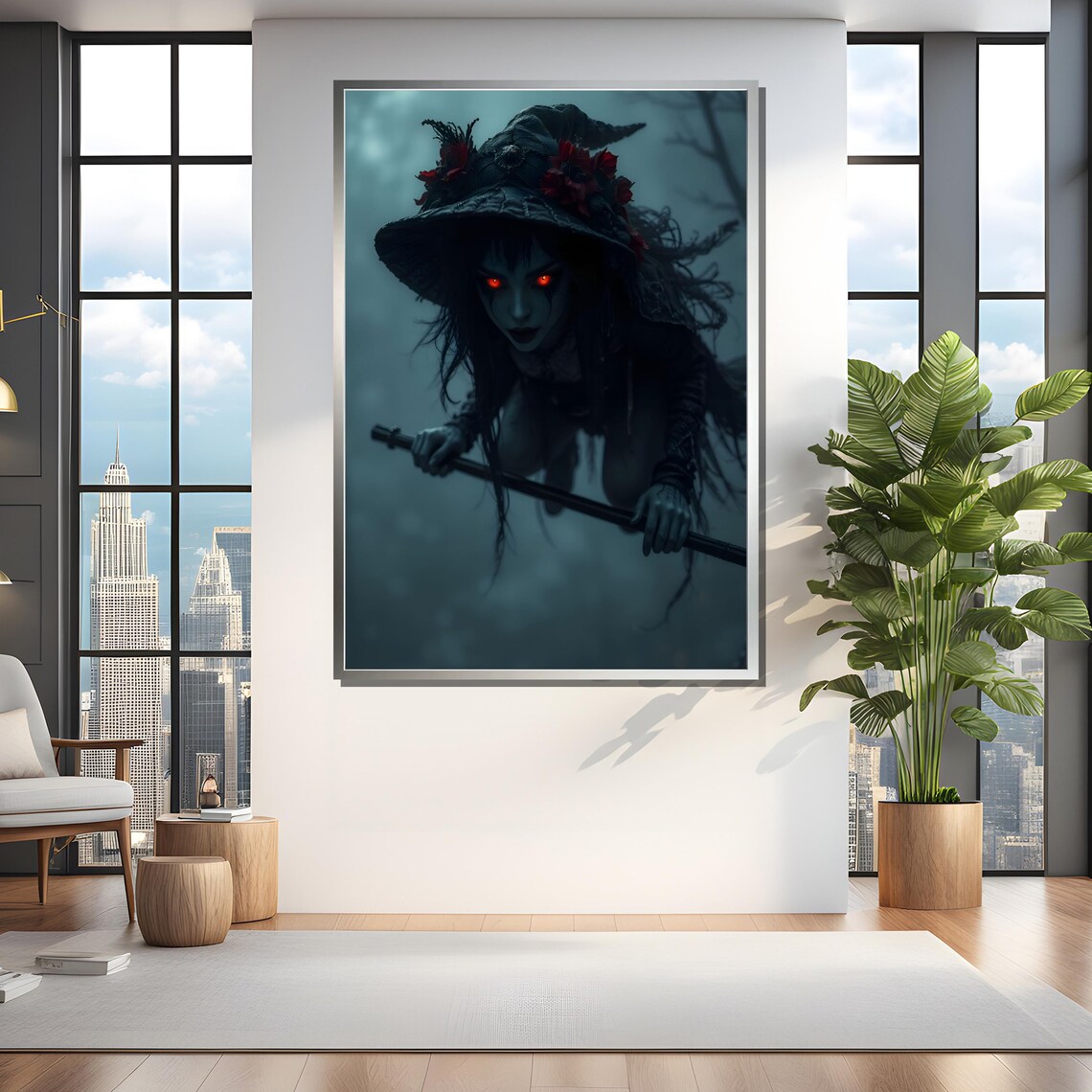 Dark Horror Witch With Glowing Eyes, Gothic Decor Art Print - Image 4