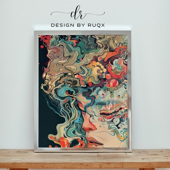 Psychedelic Melting Face Poster Surreal Abstract Colorful Head Art