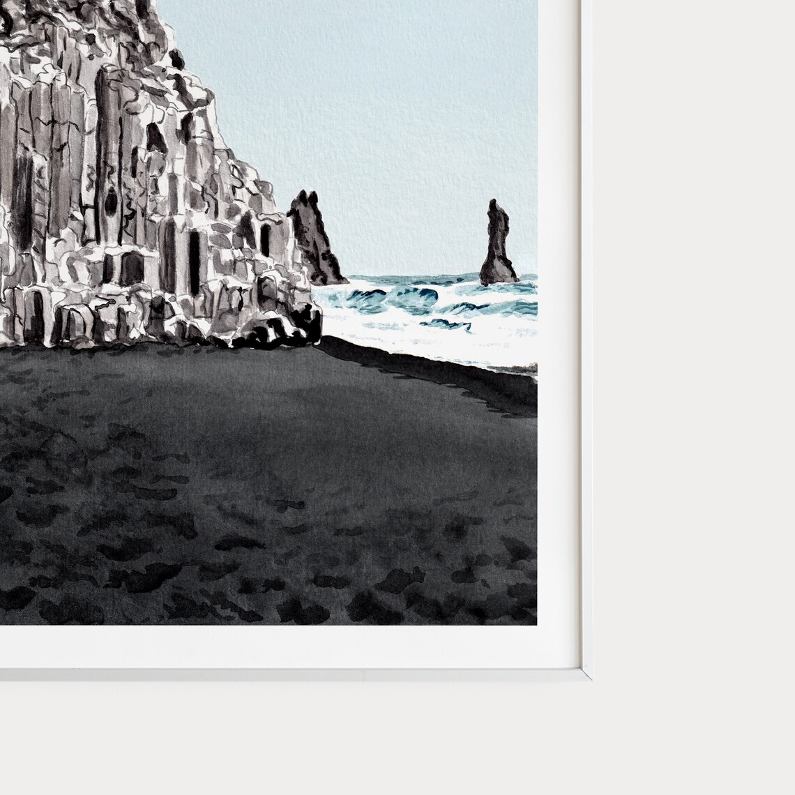 Iceland Watercolor Travel Poster, Black Sand Beach - Image 3