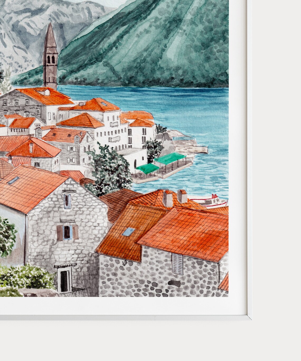 Perast, Montenegro Watercolor Landscape Travel Poster - Image 3