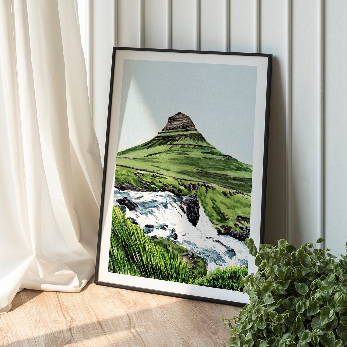 Kirkjufell Mountain and Waterfall Iceland Green Landscape Poster - Image 2