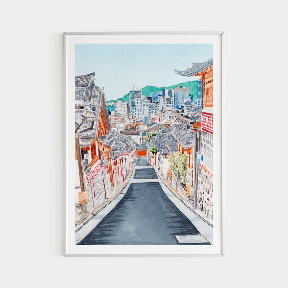 Bukchon Hanok, South Korea Watercolor Travel Poster