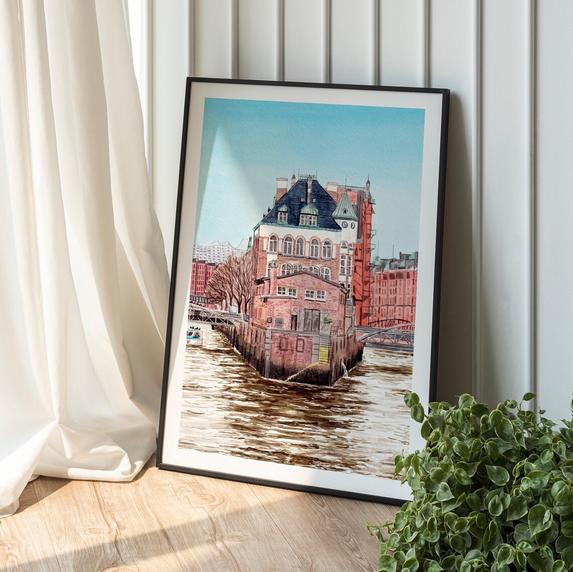 Hamburg Watercolor Travel Poster, Germany Cityscape - Image 3