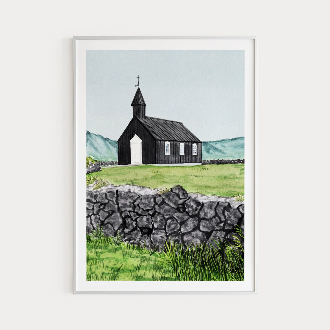 Black Church Of Budir, Iceland Watercolor Art Print
