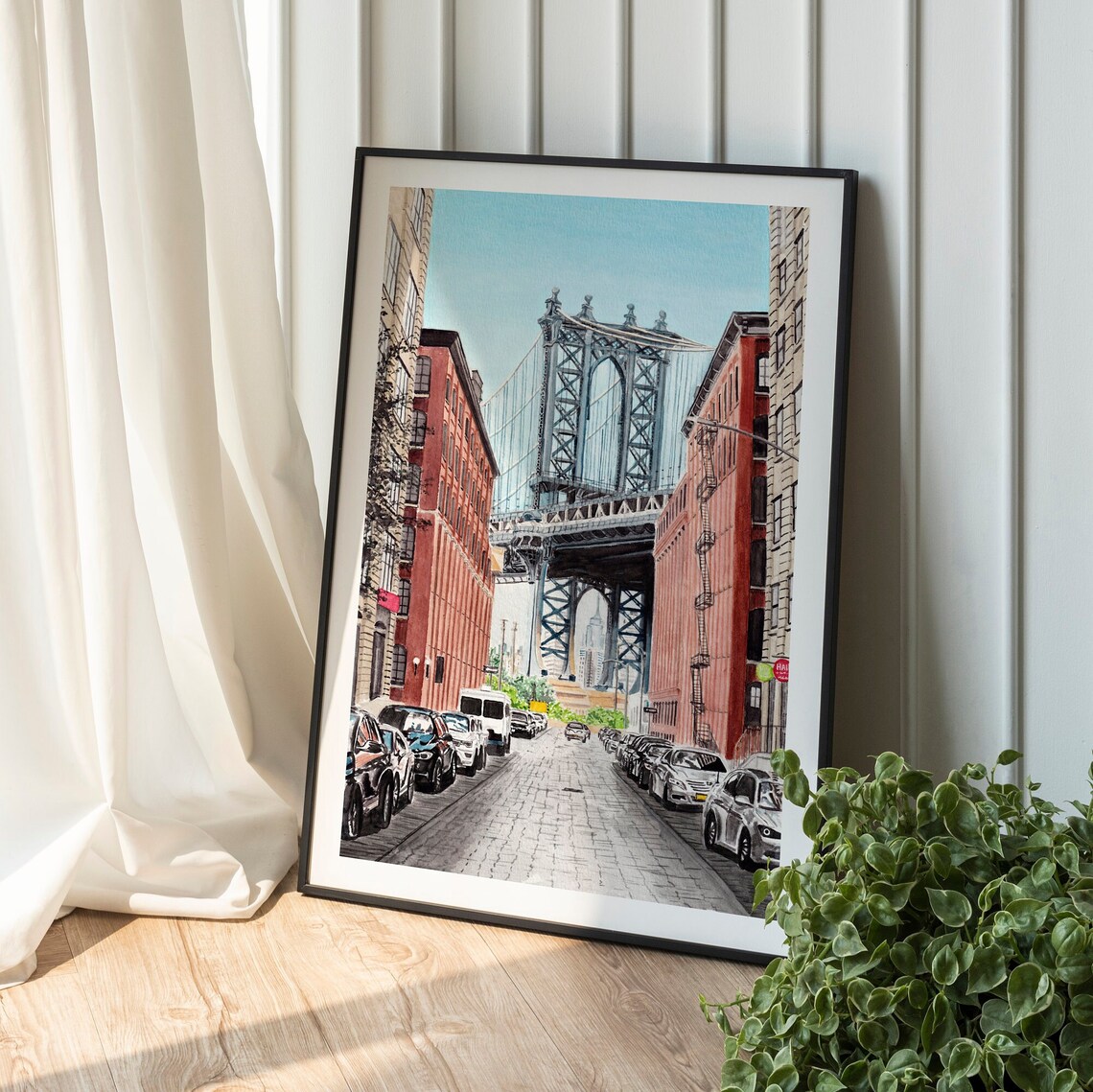 Manhattan Bridge, New York Watercolor Travel Poster - Image 3